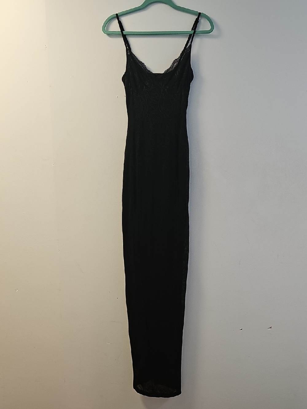 Black Lace Rose Pattern Slip Dress - Size Small